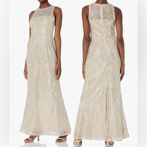 NWT Adrianna Papell Women's Geo Sequin Halter Gown size 14